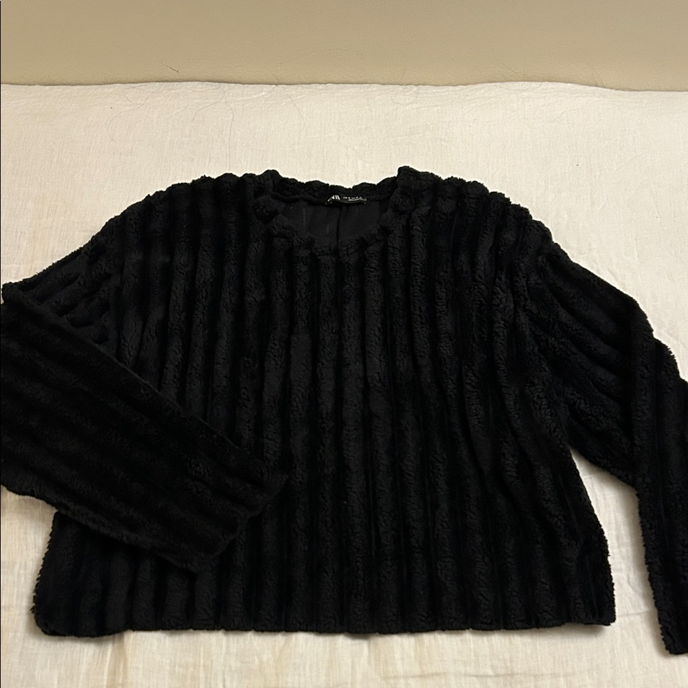 Zara Black Textured Knit Top